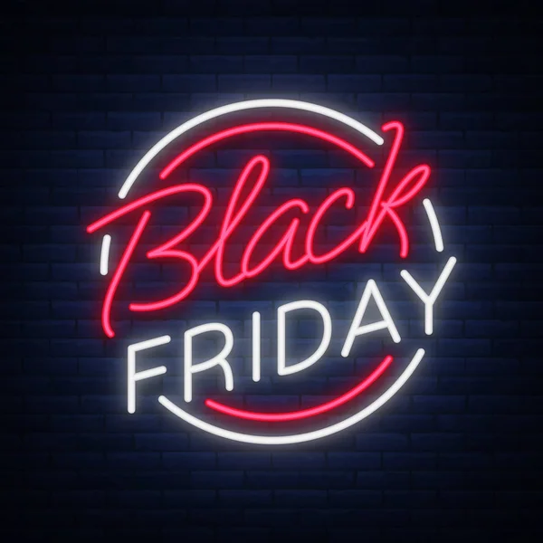 Black Friday Vektor isoliert, Plakatbanner im Neon-Stil. helles Zeichen Verkäufe Black Friday Rabatte — Stockvektor