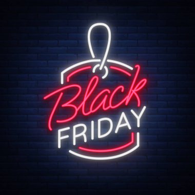 Cuma neon reklam, iskontoları, satış, neon parlak afiş işareti siyah. Projeleriniz için parlayan işareti