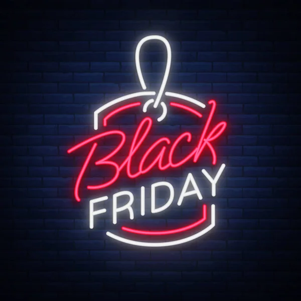 Black Friday Neonwerbung, Rabatte, Verkäufe, Leuchtreklame. Leuchtendes Zeichen für Ihre Projekte — Stockvektor