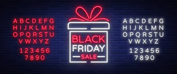 Black Friday Vektor isoliert, Plakatbanner im Neon-Stil. helles Zeichen Verkäufe Black Friday Rabatte. Bearbeiten von Text-Leuchtreklame. Neon-Alphabet — Stockvektor