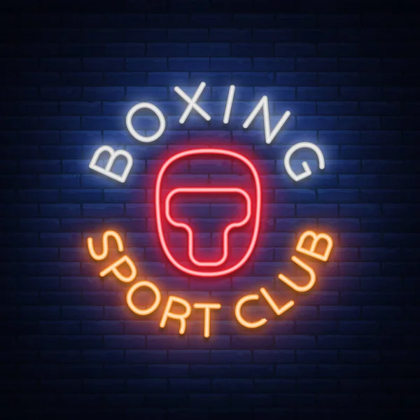Logo des Boxsportvereins im Neon-Stil, Vektorabbildung. Emblem, ein Symbol für eine Sportanlage zum Thema Boxen. Leuchtreklame, bunte Nachtleben-Werbung — Stockvektor