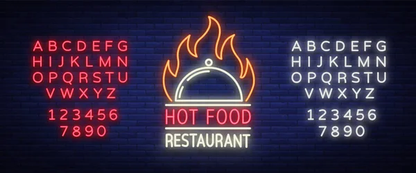 Logo of a hot food restaurant, neon sign, logo, emblem isolated Vector illustration. Bright luminous sign. This logo is suitable for: restaurant, spicy dishes barbecue parties. Editing text neon sign — Stock Vector