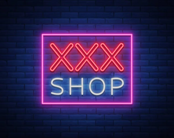 Logotipo de padrão de sexo, Sexy xxx conceito para adultos em estilo neon. Sinal de néon, elemento de design, armazenamento, impressões, fachadas, sinais de janela, projetos digitais. Loja íntima. Publicidade de sinal de noite brilhante. Vetor —  Vetores de Stock