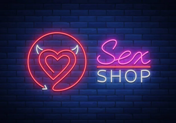 Seks desen Logo, seksi xxx kavramı neon tarzı yetişkinler için. Neon tabela, tasarım öğesi, depolama, parmak izi, cepheler, pencere işaretleri, dijital projeler. Samimi mağaza. Reklam gece parlak işareti. Vektör — Stok Vektör