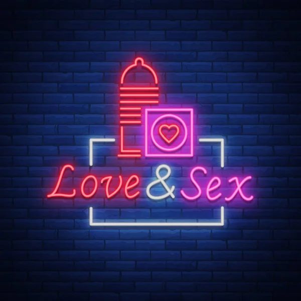 Sex Shop is a neon sign logo. Vector illustration. Love Sex. Bright neon sign, luminous banner, nightly bright advertisement of sex shop — Stock Vector