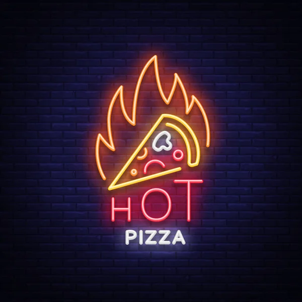 Pizza-Leuchtschrift-Vektor. Pizzeria Neon-Logo, Emblem. Leuchtreklame zum Thema Pizza-Café, Restaurant, Speisesaal, Imbiss, Bar. helle Nachtwerbetafel, leuchtendes Banner. Vektorillustration — Stockvektor