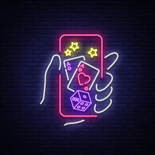 Online Casino ist eine Leuchtreklame. Logo-Symbol in Neon-Stil svityaschyysya helles Banner Plakatwand Nacht, helles Neon Poker, Glücksspiel Casino für Ihre Projekte. Geld online spielen. Vektorillustration — Stockvektor