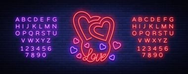 Aşk simge vektör. Neon Sevgililer s gün konulu oturum açın. Selamlar, broşür, el ilanı için yanan banner. Aşıkların gece parlak neon reklam gün için. Metin neon işareti düzenleme