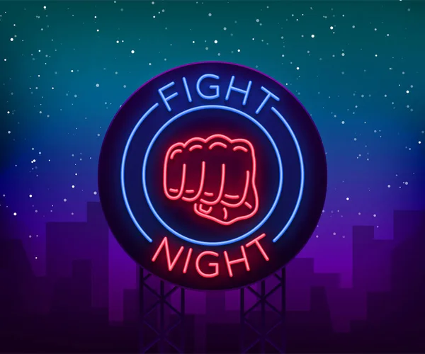 Kampf-Leuchtreklame, Licht-Nachtwerbetafel, isolierte Vektor-Illustration Neon-Banner, Nacht-bedrohliche Werbe-Emblem — Stockvektor