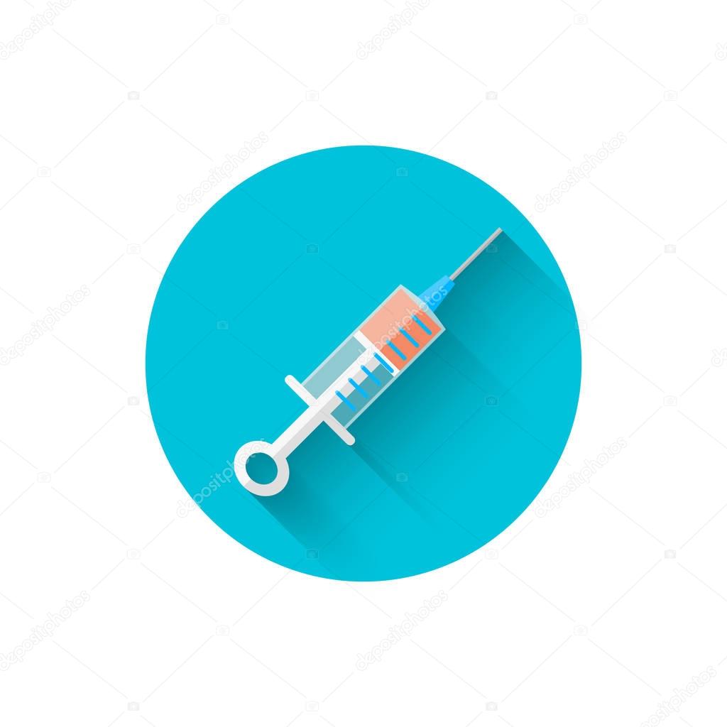 Injection icon, illustrated in a flat style design of vector illustration. Modern icon of medicine. Website and design for mobile applications and other your projects