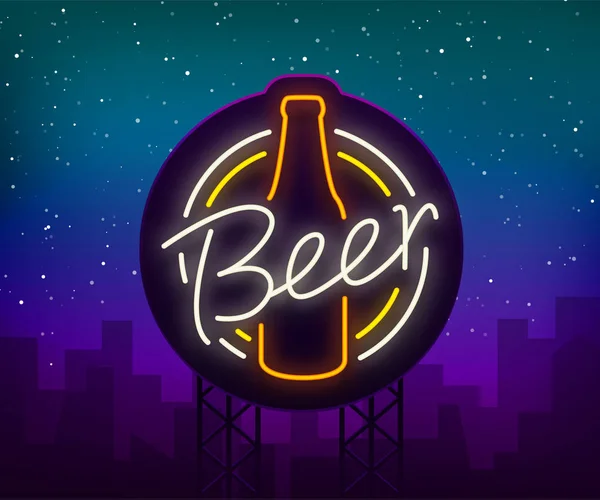 Originele vintage retro design van een neon-stijl logo voor een bierhuis, bar brouwerij, brouwerij, taverne vulling pub restaurant pub. Nacht bier reclame, neon gloeien lichte teken. Billboard — Stockvector