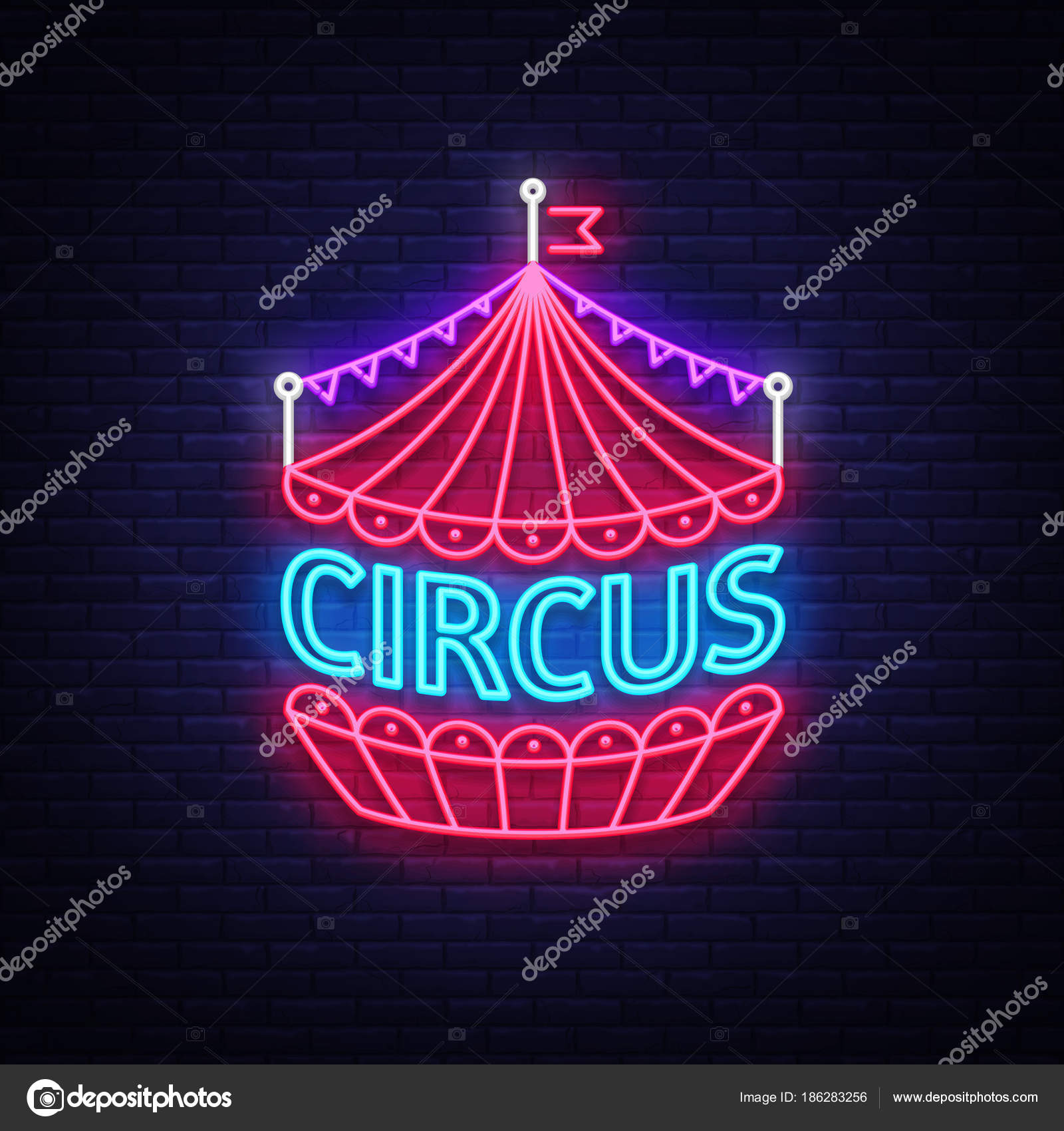 circus neon sign design template neon style logo circus tent