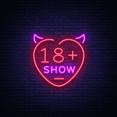 Seks neon tabela göster. Gece parlak neon tarzı başlığında, neon reklam panoları için seks reklam gösterir, seks shop, samimi Hizmetleri, Yetişkin gösterir. Vektör çizim