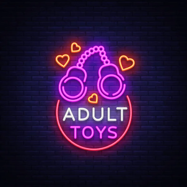 Yetişkin oyuncakları logo neon tarzı. Tasarım şablonu, dükkanı neon işaret seks, seks endüstrisi, canlı neon reklam projeleriniz için konulu afiş ışık. Vektör çizim