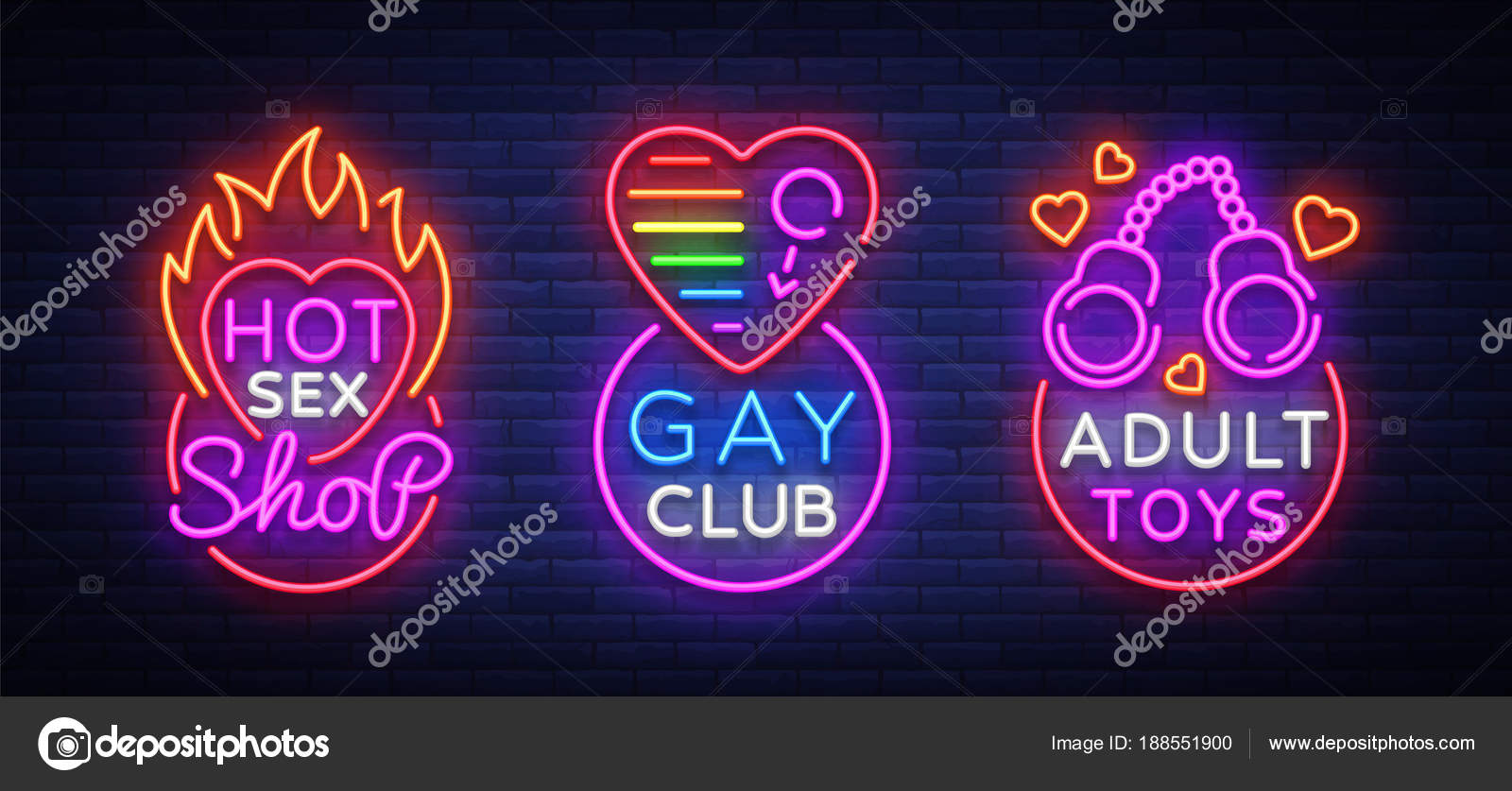 Gay club neon sign. Logo in neon style, light banner, billboard