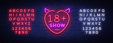 Seks neon tabela göster. Gece parlak neon tarzı başlığında, neon reklam panoları için seks reklam gösterir, seks shop, samimi Hizmetleri, Yetişkin gösterir. Vektör çizim. Metin neon işareti düzenleme