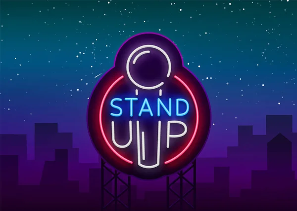 Postavte se Logo Neon stylu. Komediální show je neonový nápis, symbol, pozvání k komediální výkon, světlé banner, neon plakát, nightlit reklama pro vaše projekty. Vektorové ilustrace — Stockový vektor