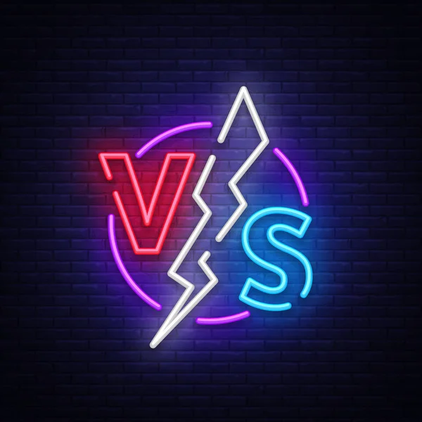 Versus neon sign vector. Logo proti, symbol v neonovém stylu. Design šablony lehký transparent, noční reklama. Bitva vs zápas, herní koncept soutěžní vs — Stockový vektor