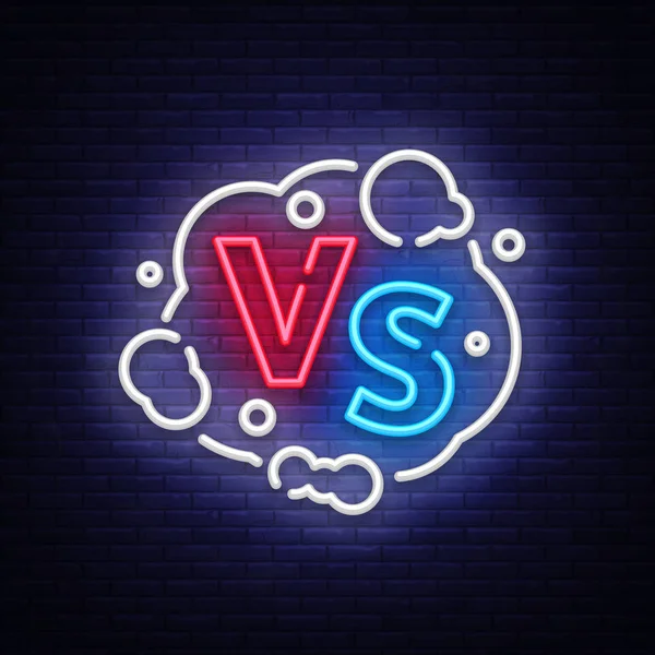 Versus Neon-Zeichenvektor. Versus Logo, Symbol im Neon-Stil. Design-Vorlage Lichtbanner, Nachtwerbung. Kampf gegen Spiel, Spielkonzept gegen Wettbewerb — Stockvektor