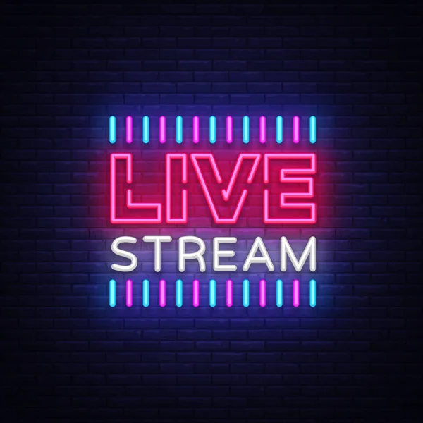 Neon sign live stream design element. Light banner, neon signboard for news and TV shows, as well as live broadcasts. Vector illustration — Stock Vector