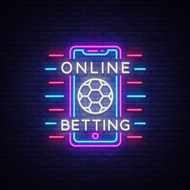 Online neon tabela bahis. Spor bahisleri. Online logo, neon sembolü, ışık afiş, gece parlak reklam, kumar, casino bahis. Vektör