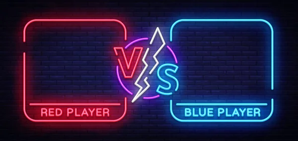 Versus screen design in neon style. Neon banner Announcement of two fighters. Blue futuristic neon VS leaves. Competition vs match game, martial battle vs sport. Vector illustration — Stock Vector