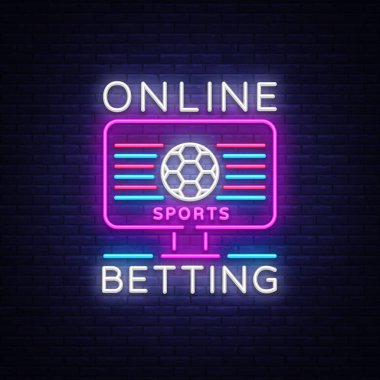 Online neon tabela bahis. Spor bahisleri. Online logo, neon sembolü, ışık afiş, gece parlak reklam, kumar, casino bahis. Vektör