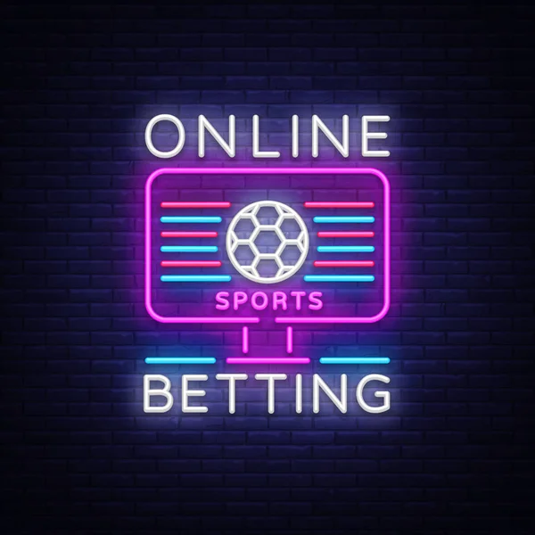 Apuestas en línea signo de neón. Apuestas deportivas. Logotipo de apuestas en línea, símbolo de neón, banner de luz, publicidad nocturna brillante, juegos de azar, casino. Vector — Archivo Imágenes Vectoriales