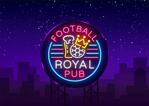 Sinal de neon pub real de futebol. Logotipo da barra do esporte do teste padrão do projeto no estilo do néon, bandeira clara, propaganda brilhante da barra da noite, elemento do projeto. Futebol ao vivo. Ilustração vetorial. Billboard — Vetor de Stock