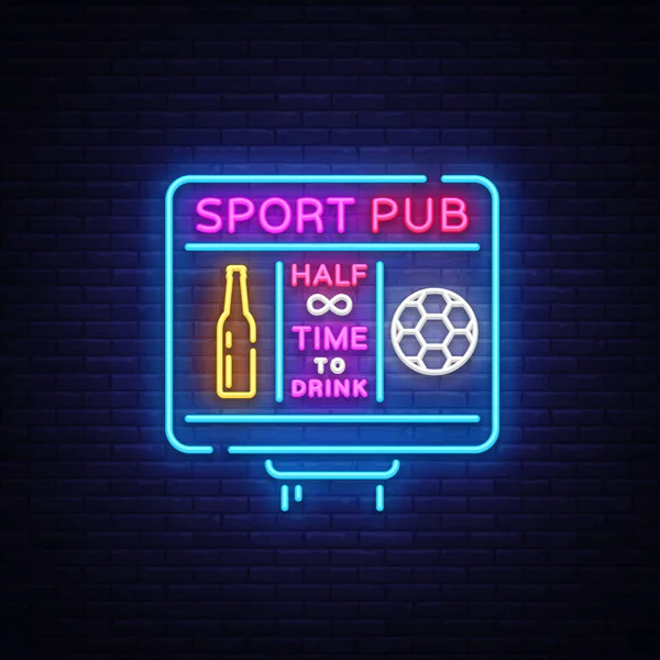 体育酒吧标志霓虹矢量。体育酒吧霓虹灯标志, 足球记分牌概念, 夜生活明亮的招牌为体育酒吧, 酒吧, 风扇俱乐部, 餐厅, 足球杯, 足球在线。向量 — 图库矢量图片
