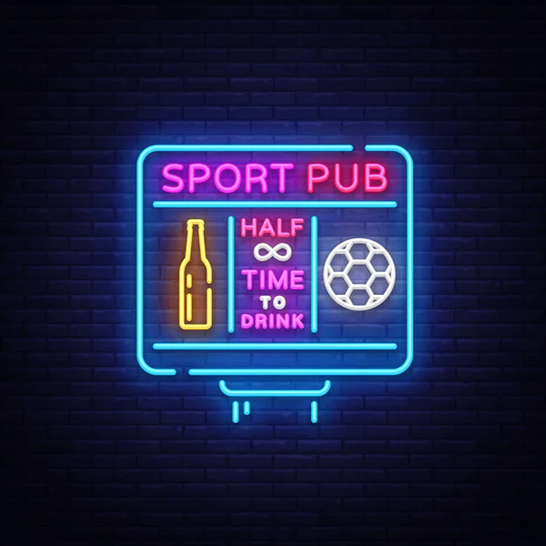 Vecteur néon logo barre de sport. Signe néon pub sportif, concept de tableau de score de football, enseigne lumineuse de la vie nocturne pour pub sportif, bar, fan club, salle à manger, coupe de football, football en ligne. Vecteur — Image vectorielle