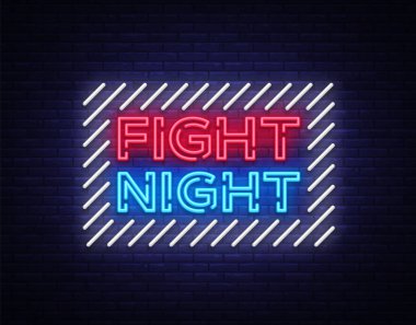 Gece neon tabela mücadele. Gece parlak reklam, ışık afiş, tasarım neon işareti şablonu. Vektör çizim