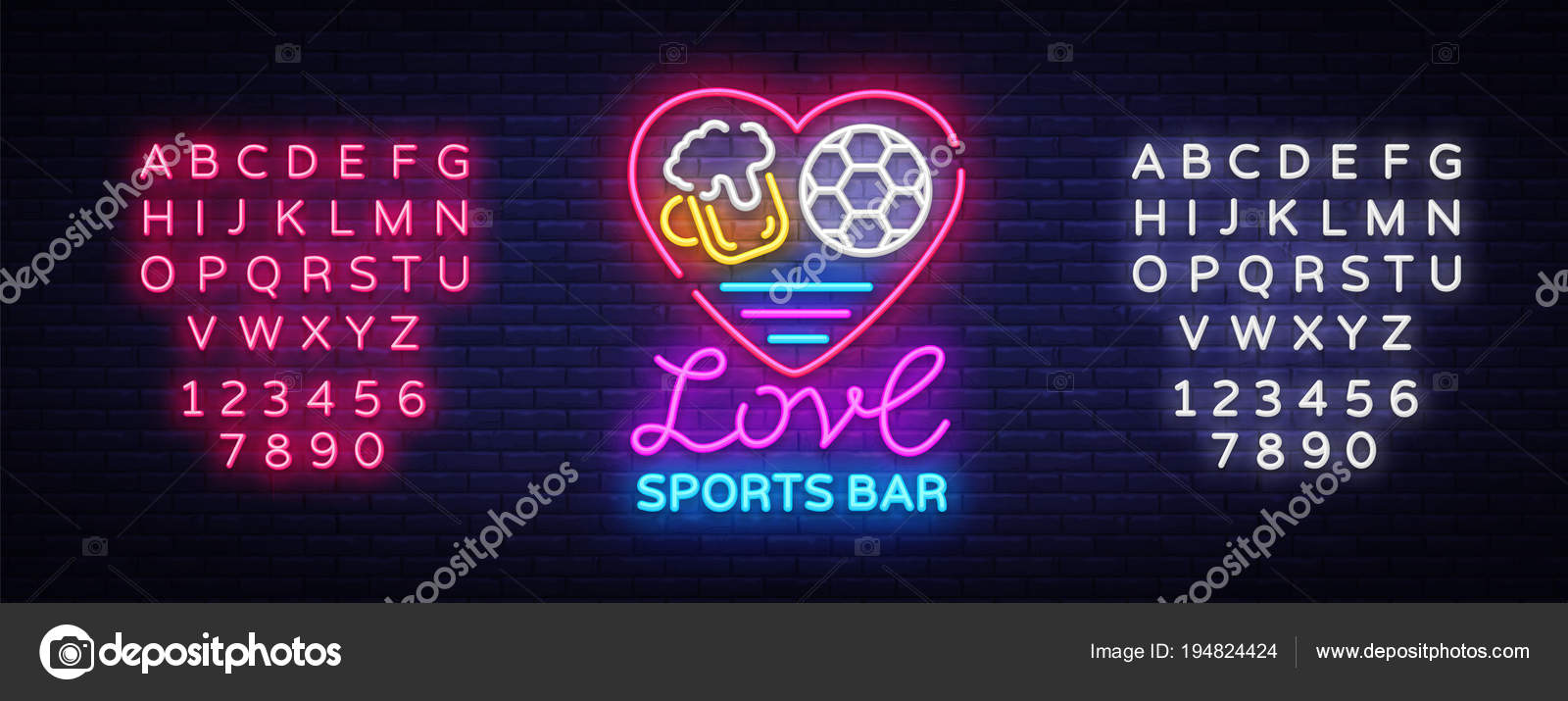 Sports bar logo neon vector. Sports pub neon sign, I love beer and