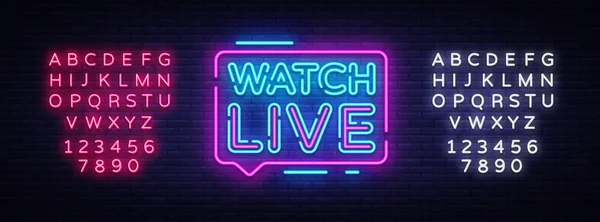 Watch Live tag neon sign. Neon Text Watch Live. Online View. Vector illustration. Editing text neon sign — Stock Vector