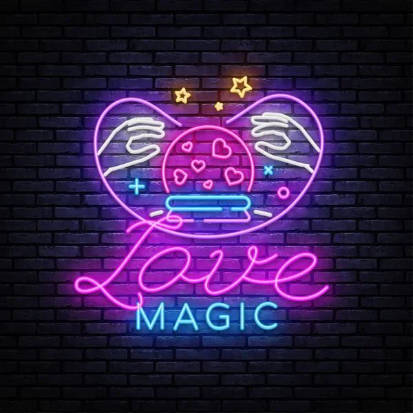 Love Magic neon sign vector. Love Concept Design template, light banner, night signboard, 야간에 밝은 광고, 밝은 비문. 벡터 일러스트 — 스톡 벡터