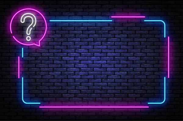 Modello di progettazione vettoriale del segno del quiz al neon. Cornice al neon Quiz, elemento di design banner luce colorato tendenza del design moderno, notte pubblicità luminosa, segno luminoso. Illustrazione vettoriale — Vettoriale Stock