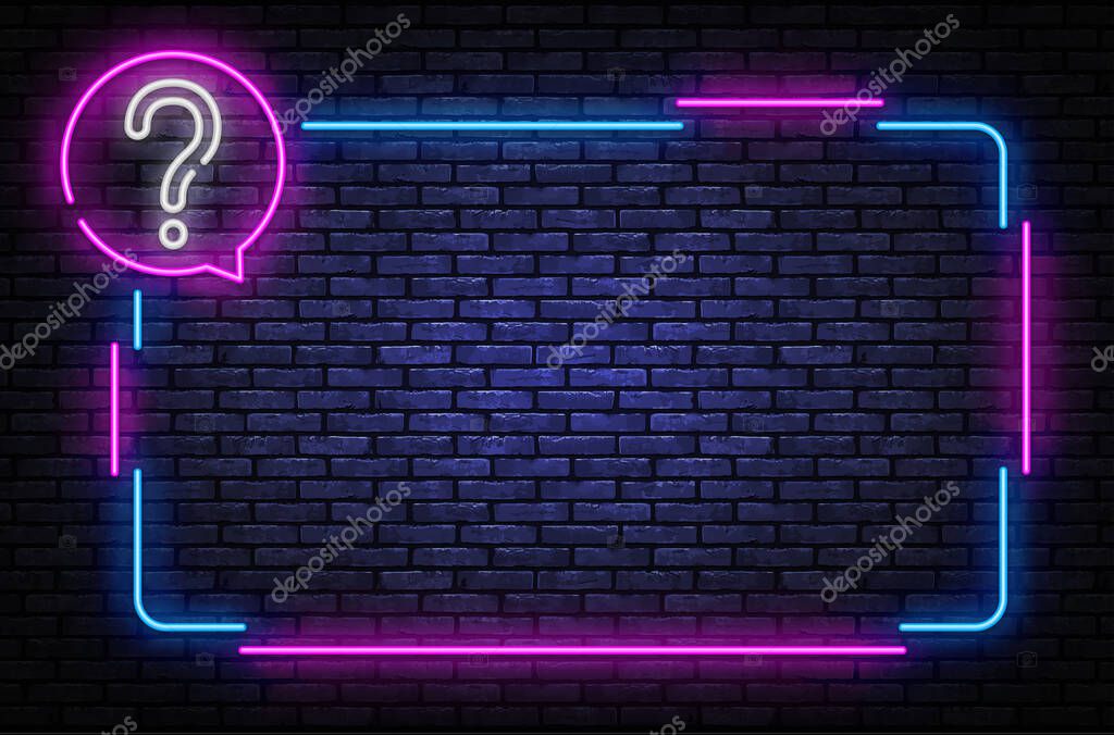 Neon quiz sign vector design template. Quiz neon frame, light banner design element colorful modern design trend, night bright advertising, bright sign. Vector illustration.