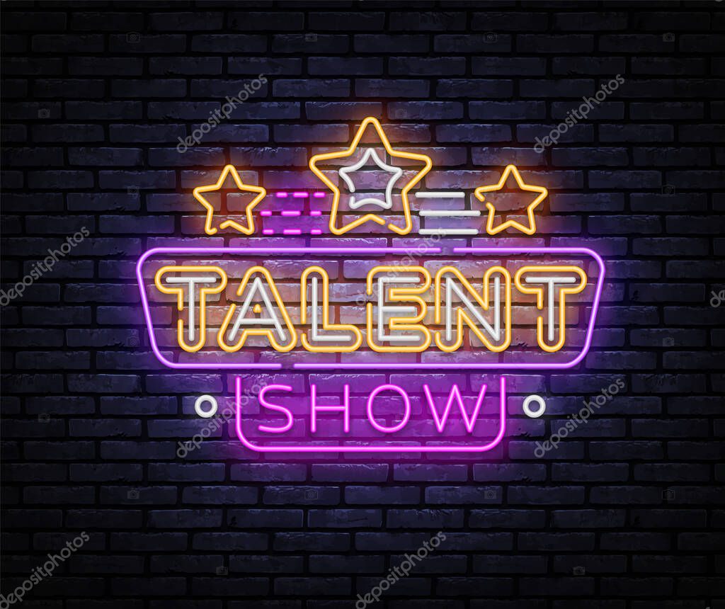 Talent Show neon sign vector. Talent Show Design template, light banner, night signboard, nightly bright advertising, light inscription. Vector illustration.