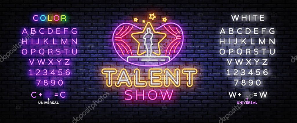 Talent Show neon sign vector. Talent Show Design template, light banner, night signboard, nightly bright advertising, light inscription. Vector illustration. Editing text neon sign.