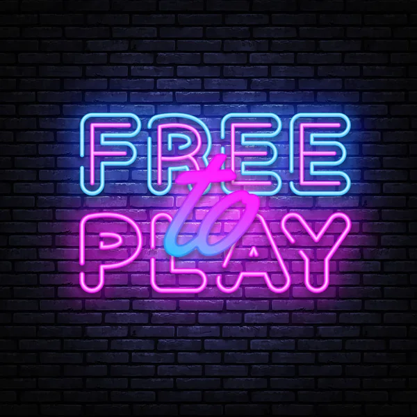 Free to Play Neon Text Vector. Play Game neon sign, design template, modern trend design, night signboard, night bright advertising, light banner, light art. Vector illustration — Stock Vector