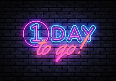 Neon pankart taşıyıcı tasarım şablonu için bir gün. Bir gün indirimli afiş, tasarım elemanı, gece lambası reklamı, parlak tabela. Vektör illüstrasyonu