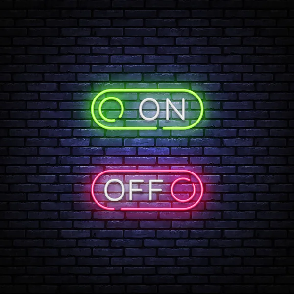 Schaltfläche Ein Aus Leuchtreklame Vektor-Design-Vorlage. Button On Off Neon Design, Lichtbanner, Design-Element, Nacht helle Werbung, helle Beschilderung. Vektorillustration — Stockvektor