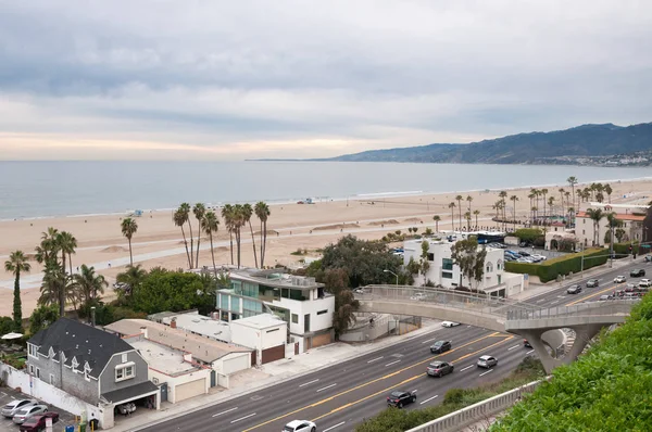 Letecký Pohled Záliv Santa Monica Pláž Pobřeží Pacifiku Highway Kalifornie — Stock fotografie