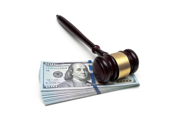 Judge gavel and money isolated on white background. — Stock Photo, Image