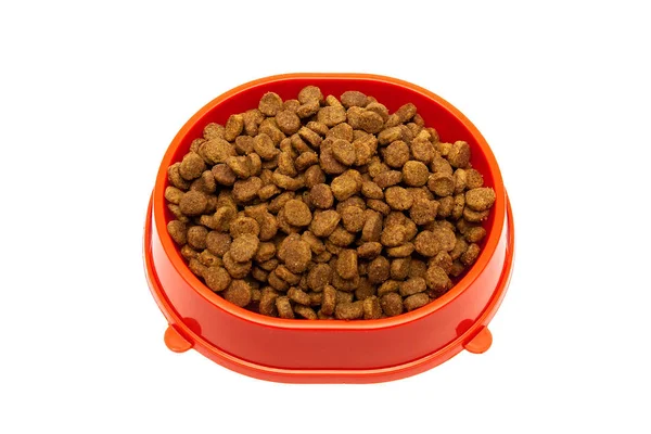 Dry pet food in a bowl on a white background — Stock Photo, Image
