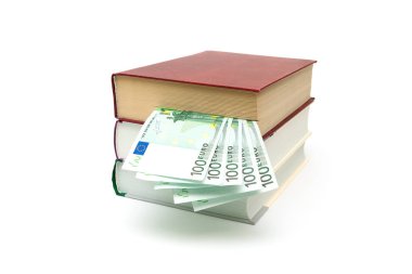 kitap ve beyaz arka plan üzerinde izole para