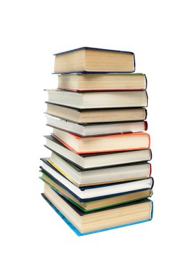 Beyaz arka plan üzerinde izole farklı kitap'ın büyük yığını