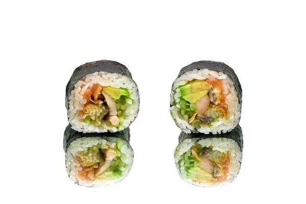 Rolls with avocado and eel on white background — Stock Photo, Image