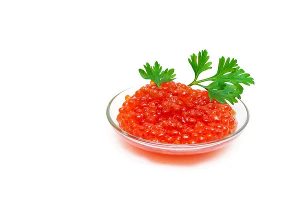 Caviar de salmón rojo aislado sobre fondo blanco — Foto de Stock