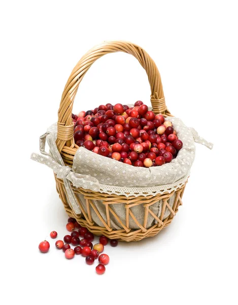 Basket with cranberry isolated on a white background — Stock Photo, Image